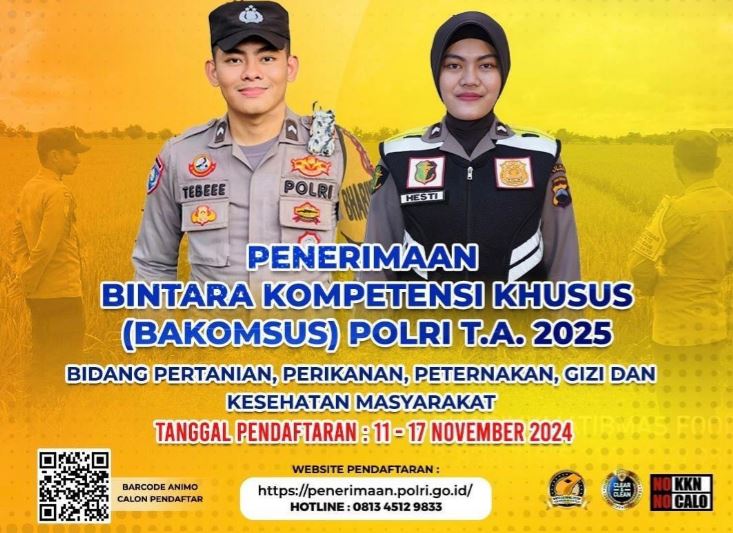 Bakomsus Polri 2025 Dibuka! Pendaftaran 11-17 November 2024, Usia Minimal 18 Tahun, Begini Syarat Lengkapnya