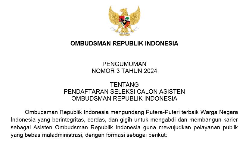 Ombudsman Buka Lowongan Kerja, Ada 128 Formasi, Usia Minimal 21 Tahun! Klik Linknya di Sini