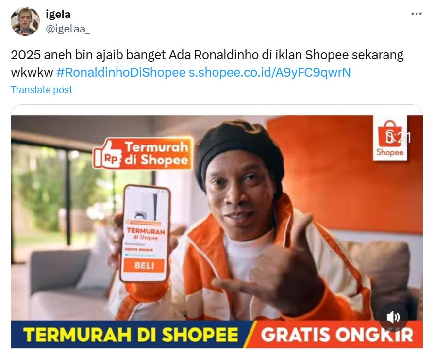 Penggemar Sepak Bola Wajib Tonton! Ronaldinho Muncul di Iklan Terbaru Shopee!