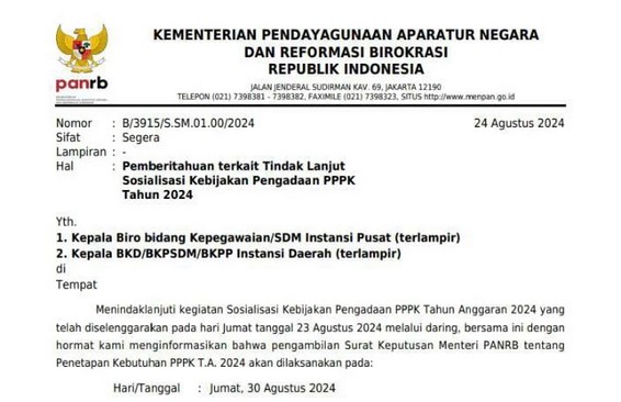 Jelang Pendaftaran PPPK 2024, KemenPAN-RB Terbitkan Surat Baru, Honorer Tersenyum