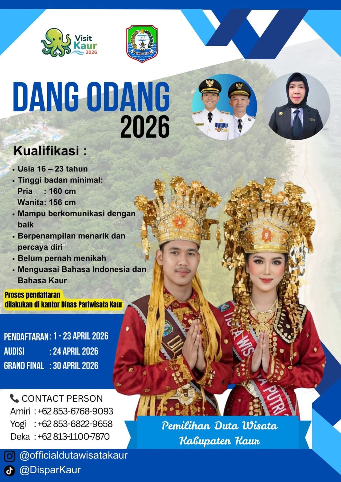 Dinas Pariwisata Kaur Gelar Pemilihan Duta Wisata Dang Odang 2026