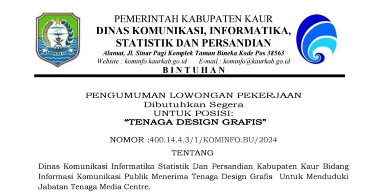 Dinas Kominfo Kaur Buka Lowongan Kerja Desain Grafis! Ini Syarat dan Besaran Honornya