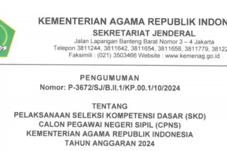 Daftar Peserta Lulus SKD CPNS Kemenag 2024! Cek di Sini!