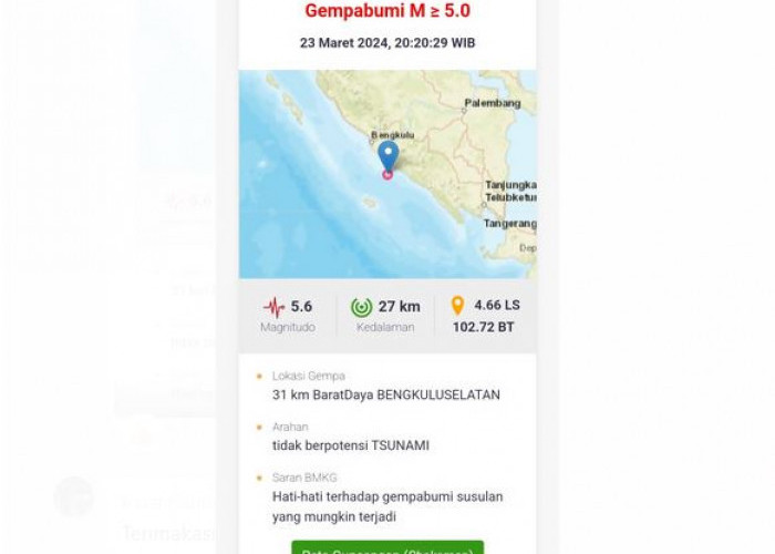 BREAKING NEWS: Gempa 5,6 SR Guncang Bengkulu Selatan, BKMG: Tak Berpotensi Tsunami 