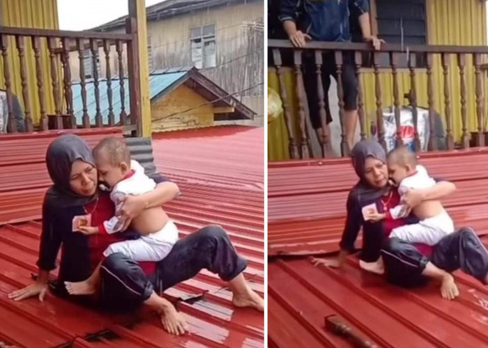 Aksi Heroik Ibu Selamatkan Balita dari Musibah Banjir Lewat Atap Rumah