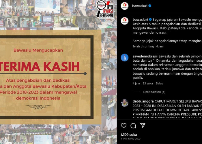 Lewat Instagram Bawaslu RI Ucapkan Terima Kasih, Nitizen: Saatnya Jokowi Ambil Alih