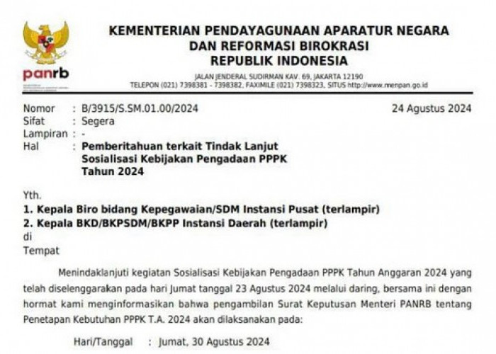 Jelang Pendaftaran PPPK 2024, KemenPAN-RB Terbitkan Surat Baru, Honorer Tersenyum