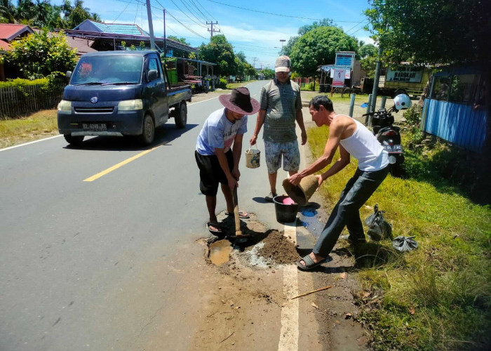 Jalan Negara Berlubang, Karang Taruna di Pino Raya Turun Tangan